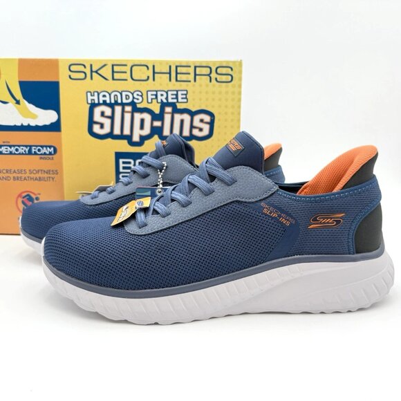 Skechers Men's Wide Fit Hands Free Slip Ins Squad Chaos Solid Tour Sneaker Navy - Picture 1 of 12